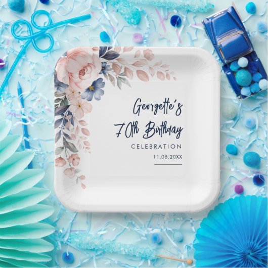 ピンクフローラ70thバースデーパーティー植物学 ペーパープレート (パーティー)