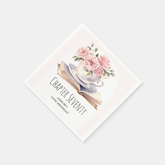ピンクフローラ70thブックテーマ誕生日 スタンダードカクテルナプキン (角)