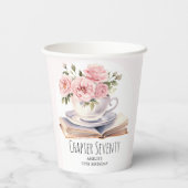 ピンクフローラ70thブックテーマ誕生日 紙コップ (裏面)