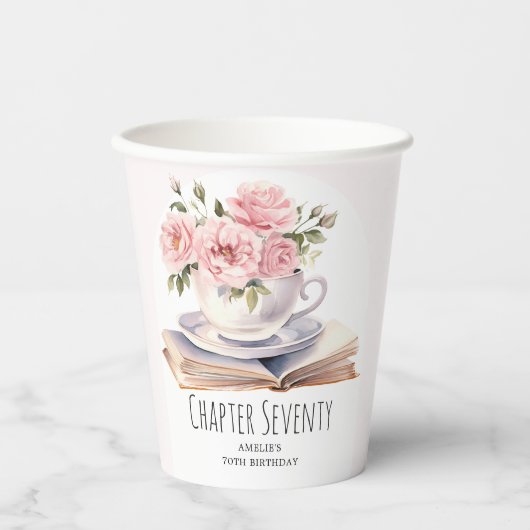 ピンクフローラ70thブックテーマ誕生日 紙コップ (正面)