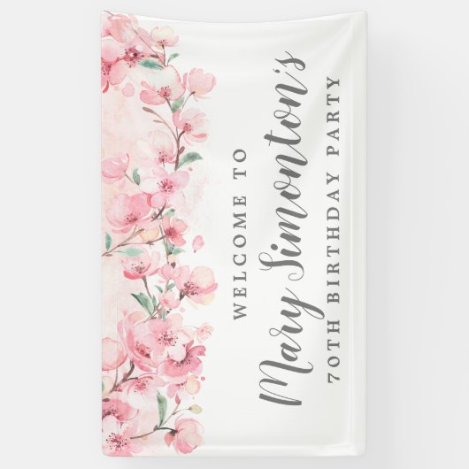 ピンクフローラ70th誕生日へようこそ 横断幕 (縦)