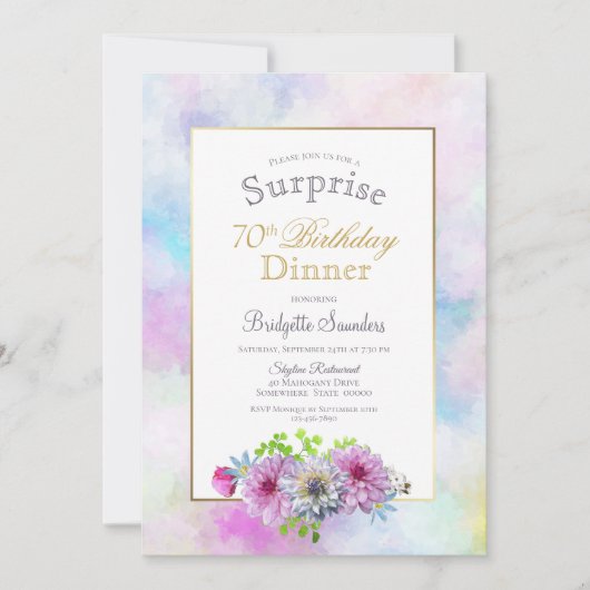 ピンクフローラ70th誕生日サプライズディナー 招待状 (正面)