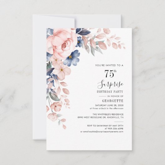 ピンクフローラ75th誕生日パーティーへの招待 招待状 (正面)