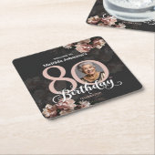 ピンクフローラ80誕生日 スクエアペーパーコースター (アングル)