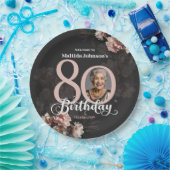 ピンクフローラ80誕生日 ペーパープレート (パーティー)