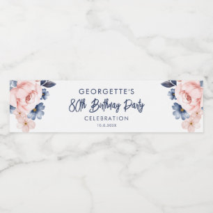 ピンクフローラ80thバースデーパーティースクリプトお祝い ペットボトルラベル