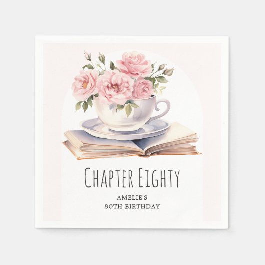 ピンクフローラ80thブックテーマ誕生日 スタンダードカクテルナプキン (正面)