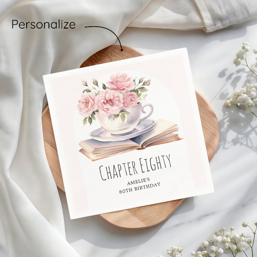 ピンクフローラ80thブックテーマ誕生日 スタンダードカクテルナプキン