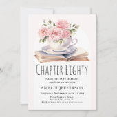 ピンクフローラ80thブックテーマ誕生日 招待状 (正面)