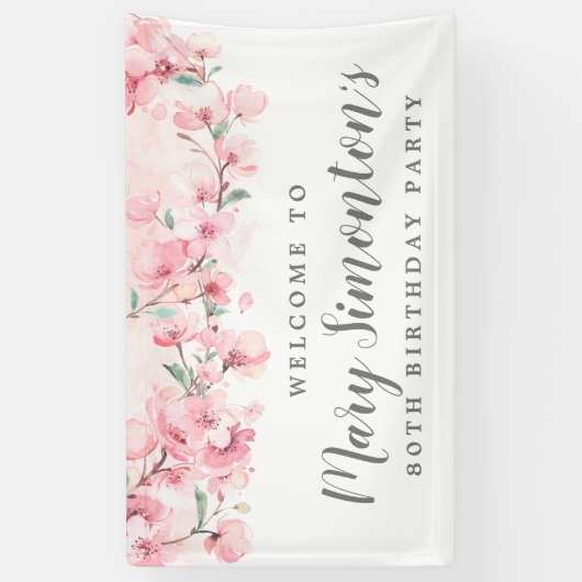 ピンクフローラ80th誕生日へようこそ 横断幕 (縦)