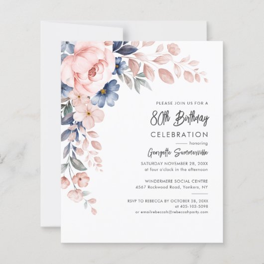 ピンクフローラ80th誕生日パーティーへの招待 (正面)