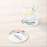 ピンクフローラ80th Birthday Partyスクリプト ペーパーコースター<br><div class="desc">パステル祝クピンクの水の色のフローラ紙コースターとモダンの次の誕生日。美しい植物性の水の色の開花。単にあなたのパーティー詳細でパーソナライズカスタマイズすクリックる"この"ボタンを使用して、文字のスタイルと配置をさらに再調整し、フォーマットする。ヒント：お店に無料またはマッチングのアイテムを追加する</div>
