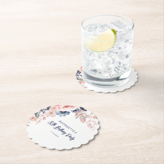 ピンクフローラ80th Birthday Partyスクリプト ペーパーコースター (インサイチュ)