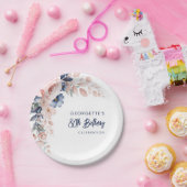 ピンクフローラ80th Birthday Partyスクリプト ペーパープレート (パーティー)