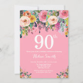 ピンクフローラ90番目の誕生日招待状 招待状 (正面)