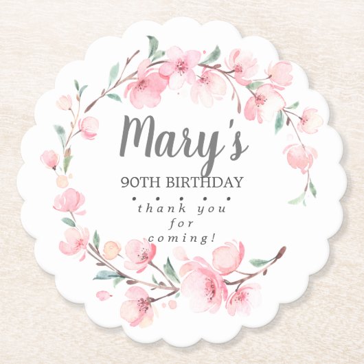 ピンクフローラ90誕生日ありがとう ペーパーコースター (正面)