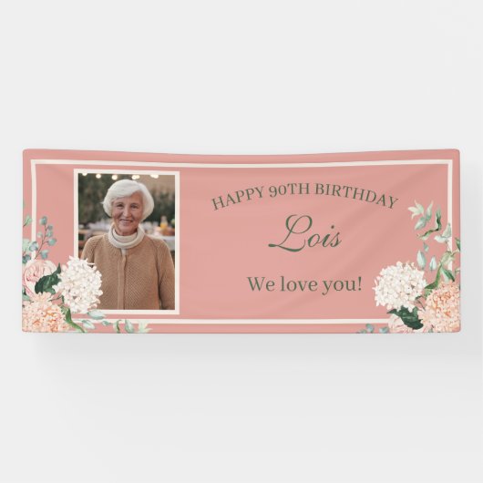 ピンクフローラ90誕生日バナー 横断幕 (横)