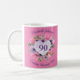 ピンクフローラ90誕生日マグカップ女性用 コーヒーマグカップ