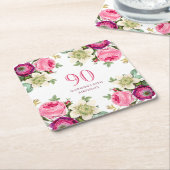 ピンクフローラ90誕生日 スクエアペーパーコースター (アングル)