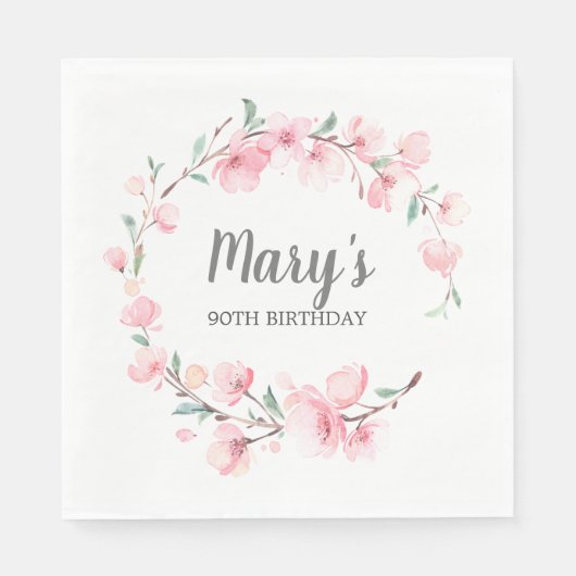 ピンクフローラ90誕生日 スタンダードランチョンナプキン (正面)