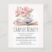 ピンクフローラ90thブックテーマ誕生日招待状 (正面)