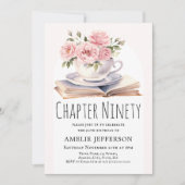 ピンクフローラ90thブックテーマ誕生日 招待状 (正面)