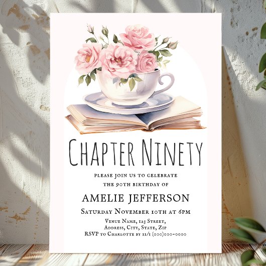 ピンクフローラ90thブックテーマ誕生日 招待状