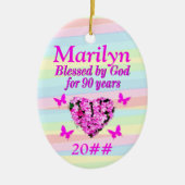 ピンクフローラ90th誕生日恵みオーナメント セラミックオーナメント (正面)