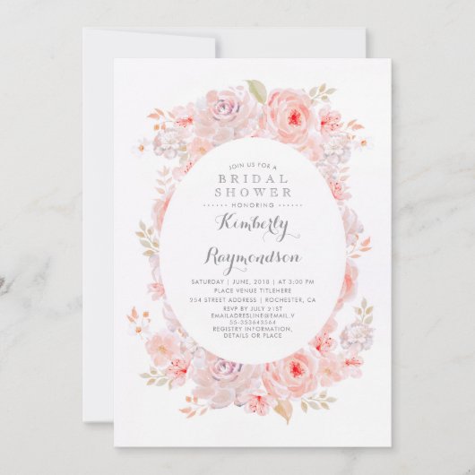ピンクフローラ |エレガントヴィンテージブライダルシャワー 招待状 (正面)