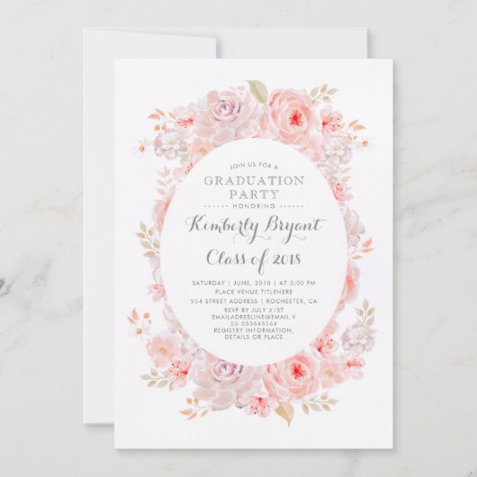 ピンクフローラ |エレガントヴィンテージ卒業パーティー 招待状 (正面)
