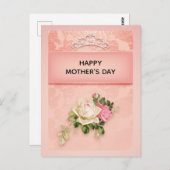 ピンクフローラ&ダイヤモンドティアラプリンセスマザーズデイ ポストカード (正面/裏面)