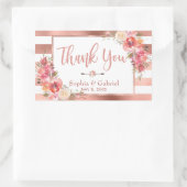 ピンクフローラ |バラストライプ金ゴールド結婚の皆様 長方形シール (バッグ)