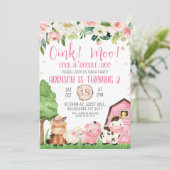 ピンクフローラ&バーンファーム誕生日招待状 招待状 (スタンド正面)