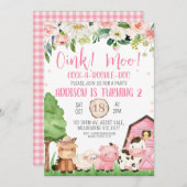 ピンクフローラ&バーンファーム誕生日招待状 招待状 (正面/裏面)