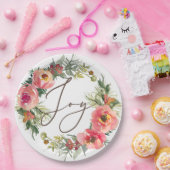 ピンクフローラ&パインリース | ジョイクリスマスパーティー ペーパープレート (パーティー)