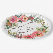 ピンクフローラ&パインリース | ジョイクリスマスパーティー ペーパープレート (アングル)