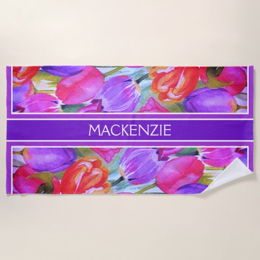 ピンクフローラ ビーチタオル (正面)