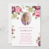 ピンクフローラ |フォト誕生日招待状 招待状 (正面)