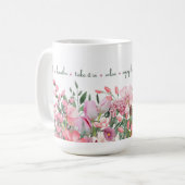 ピンクフローラ「マインドフル開花」マグカップ コーヒーマグカップ (正面左)