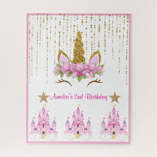 ピンクフローラ| ユニコーン誕生日パーティー ジグソーパズル (縦)