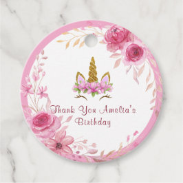 ピンクフローラ| ユニコーン誕生日パーティー フェイバータグ