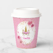 ピンクフローラ| ユニコーン誕生日パーティー 紙コップ (正面)