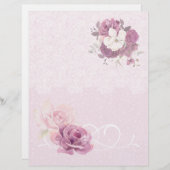ピンクフローラ&レース結婚ズスクラップブック紙 (正面/裏面)