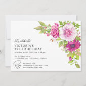 ピンクフローラ |任意のエレガント年齢の誕生日 招待状 (正面)