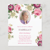 ピンクフローラ |写真予算誕生日招待状 (正面)