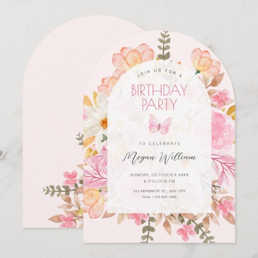 ピンクフローラ 招待状 (正面/裏面)