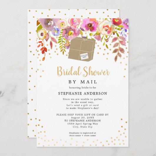 ピンクフローラ+発送箱ブライダルシャワー(郵送) 招待状 (正面/裏面)