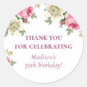 ピンクフローラ |第70回バースデーパーティーのお願い ラウンドシール (正面)
