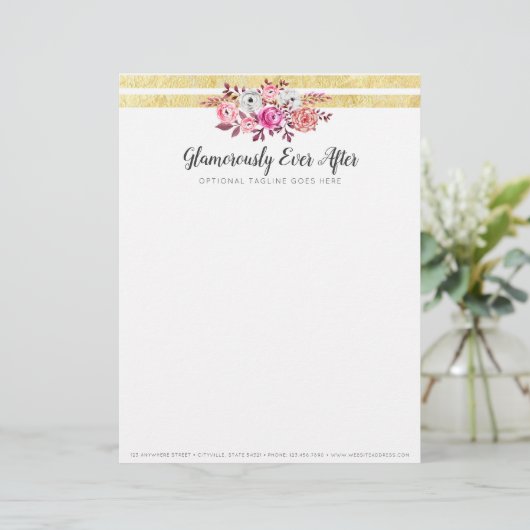 ピンクフローラ&金ゴールドグラムウォーターモダンカラーストライプ レターヘッド (スタンド正面)