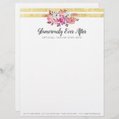 ピンクフローラ&金ゴールドグラムウォーターモダンカラーストライプ レターヘッド (正面/裏面)